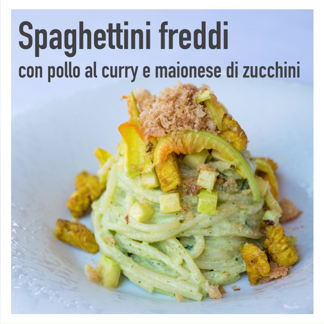 Takeshi Iwai, chef del ristorante Ada e Augusto, che si trova alla periferia di Milano, propone una ricetta realizzata con la salsa maionese kewpie del Giappone.
Presentiamo questa volta una ricetta di spaghetti freddi con salsa di zucchine. Il pollo al curry esalta il sapore del piatto.
