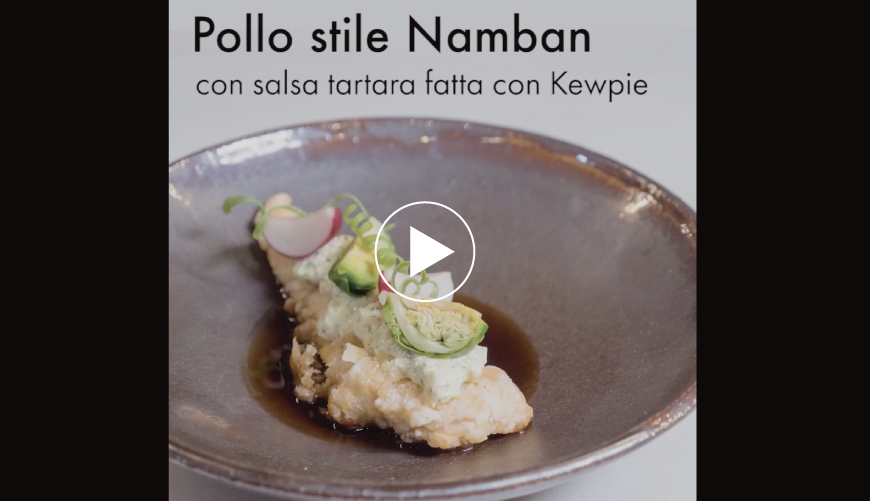 Pollo in stile Namban con salsa tartara kewpie. Questa volta Hideki ci insegna 2 nuove salse. Una salsa tartara con il Gari, lo zenzero marinato che non può mancare per servire il sushi, e la salsa Namban, una salsa agrodolce e tipica del Giappone.